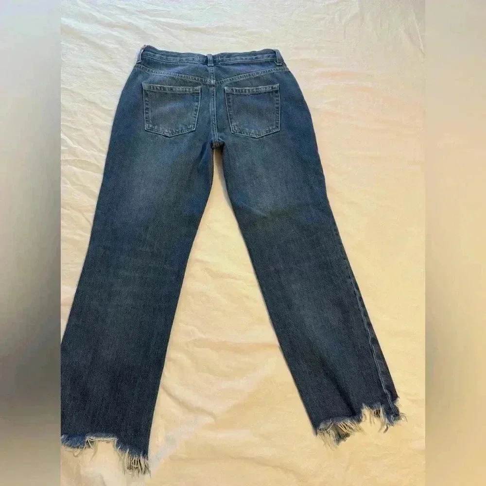We The Free People Jeans Women Size 26 Straight Leg Distressed Hem Button Fly - Picture 6 of 12